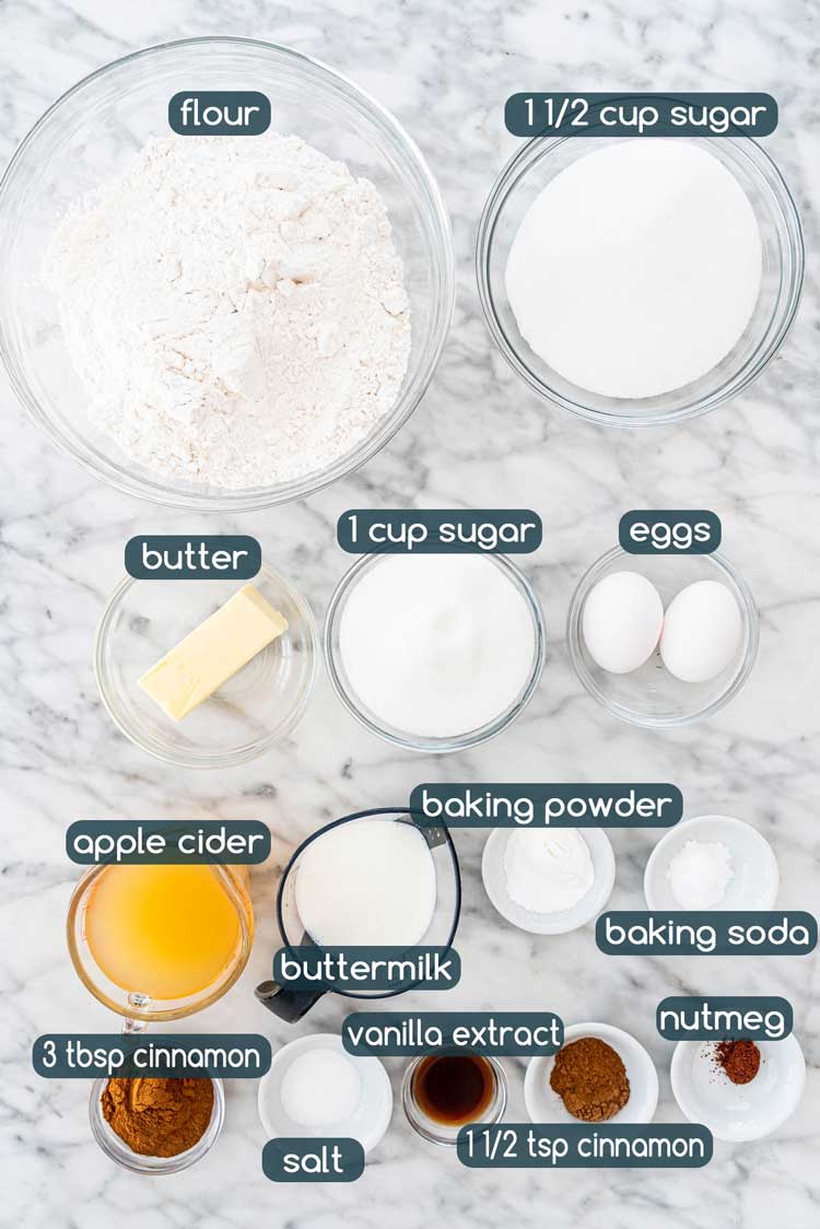 overhead shot of all the ingredients needed to make apple cider donuts