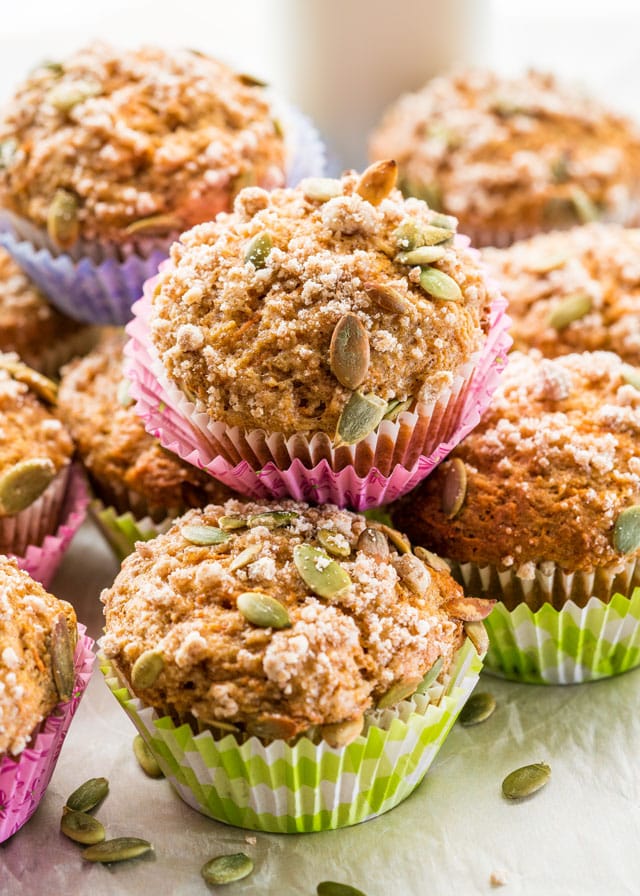 side view shot of carrot cake muffins