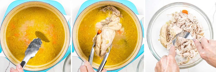 process shots showing how to make chicken barley soup.
