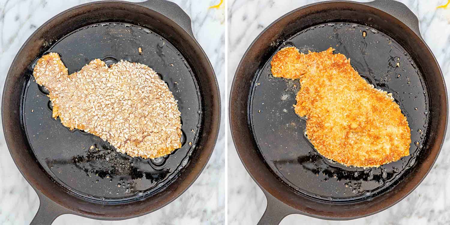 process shots showing how to make chicken parmesan.