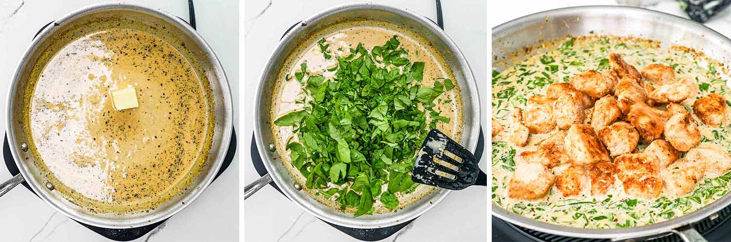 process shots showing how to make creamy butter lemon chicken.