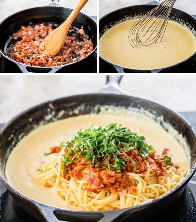 process shots for making creamy carbonara