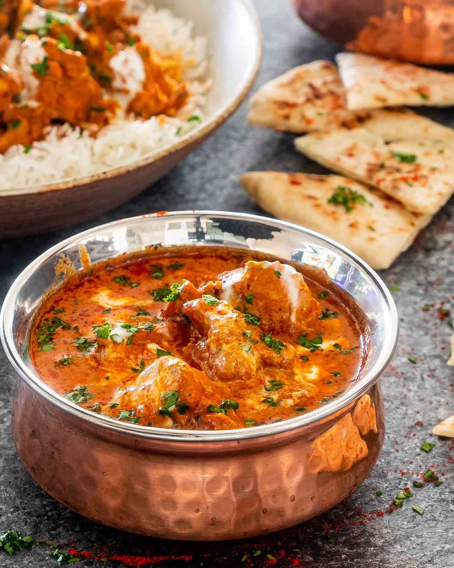 butter chicken made in the instant pot in a indian bowl.