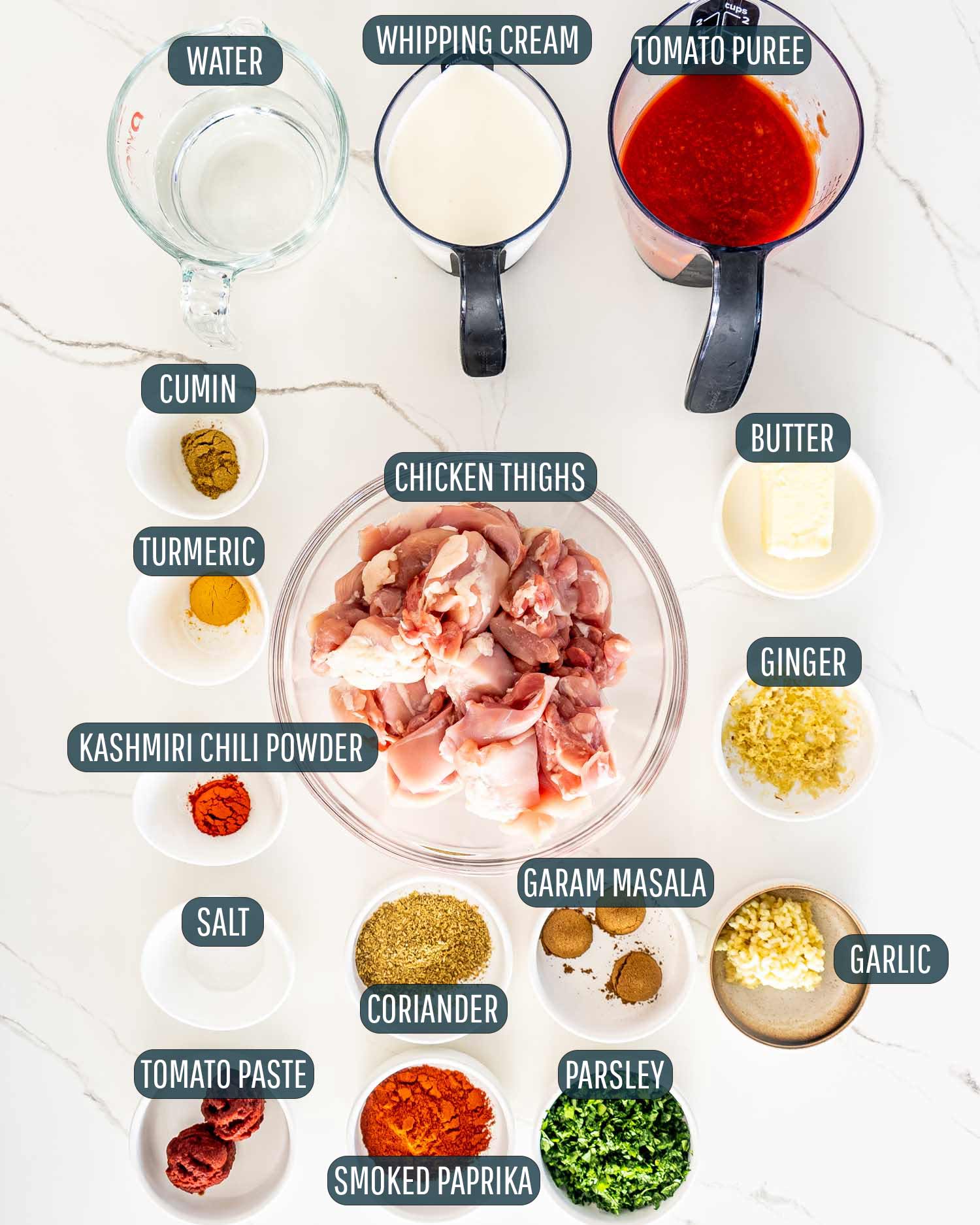 ingredients needed to make butter chicken.