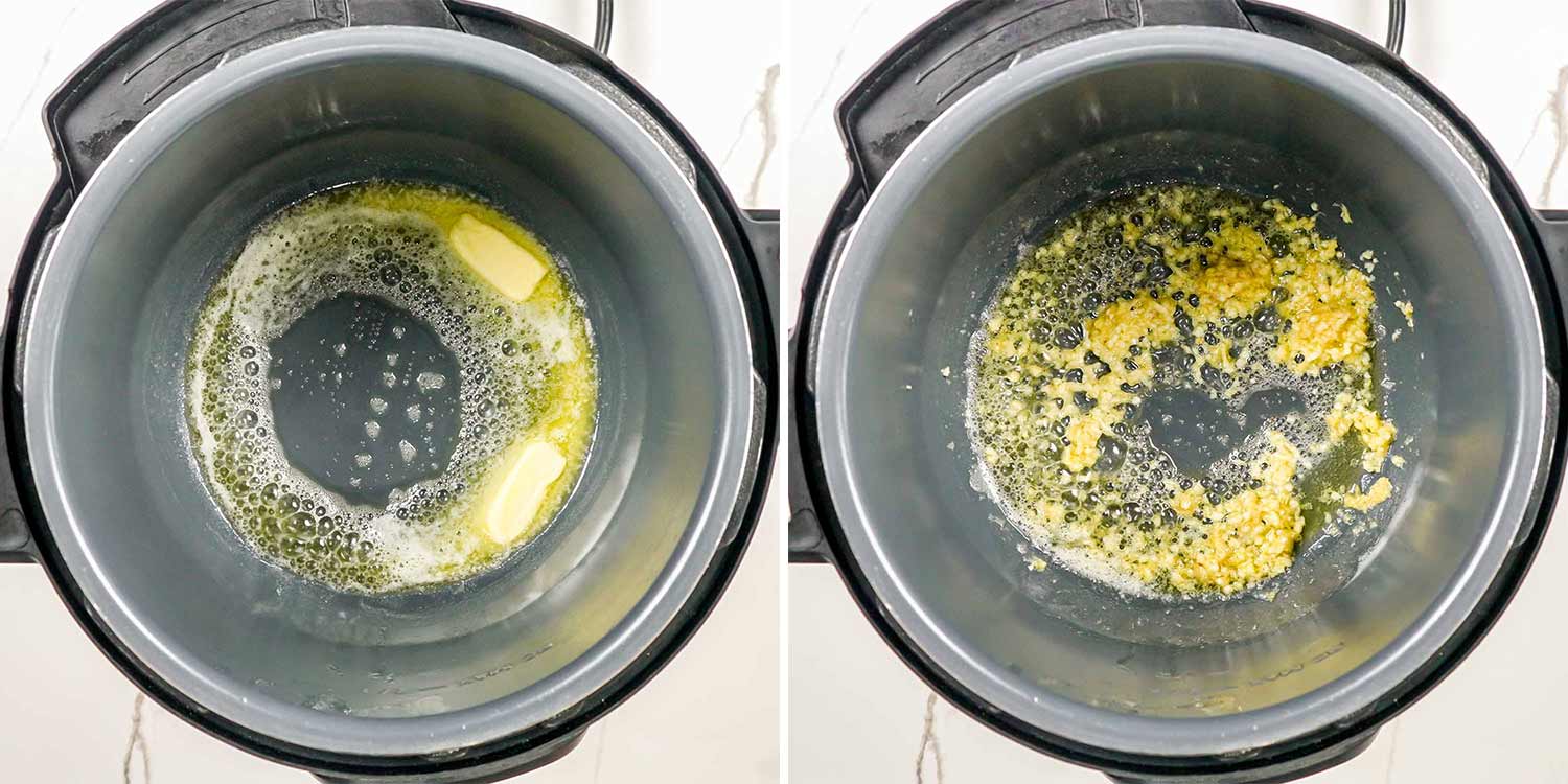process shots showing how to make butter chicken in the instant pot.