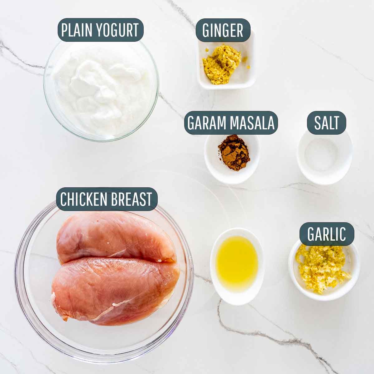 ingredients needed to marinade chicken for chicken tikka masala.