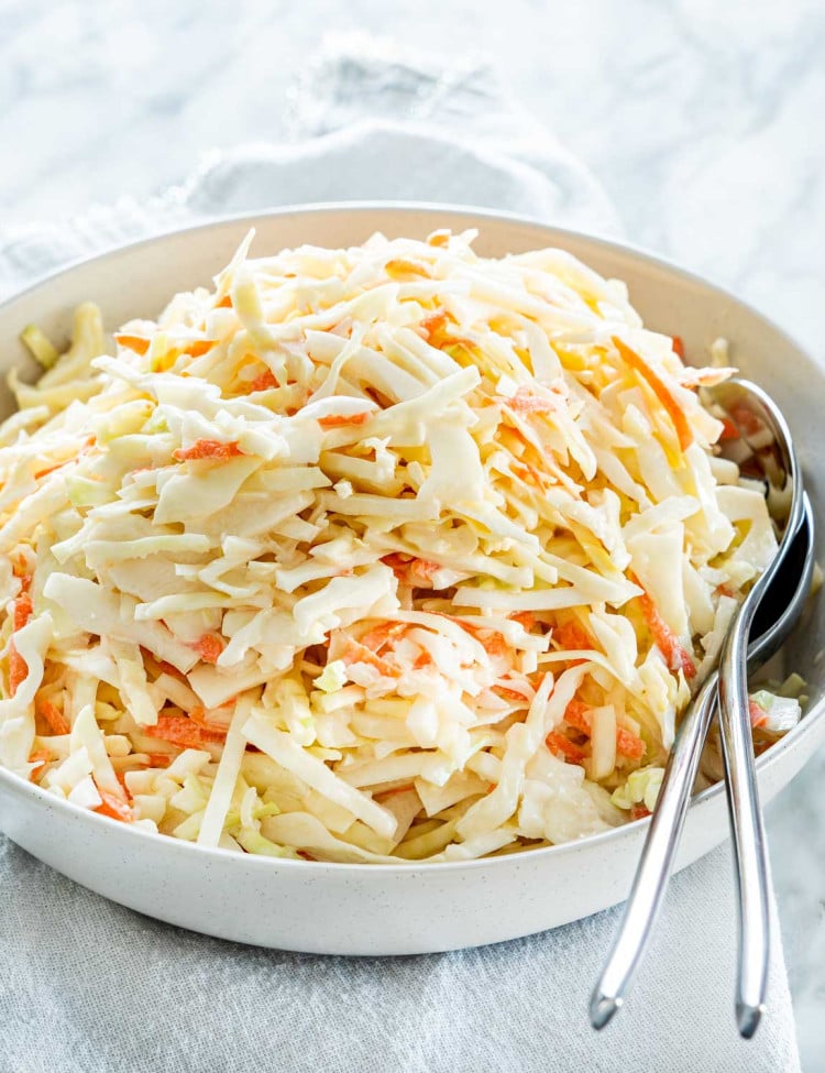side view shot of a bowl of kfc coleslaw