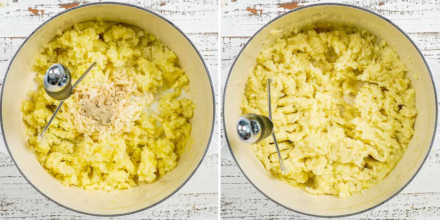 process shots showing how to make skillet shepherd's pie.