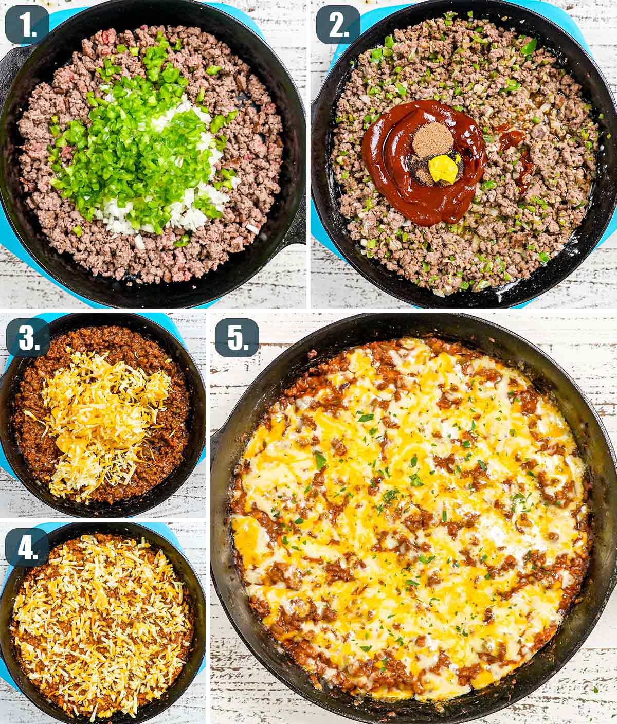detailed process shots showing how to make sloppy joe dip.