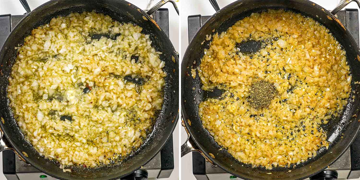 process shots showing how to cook onion in butter.