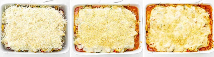 process shots showing how to make vegetable lasagna.