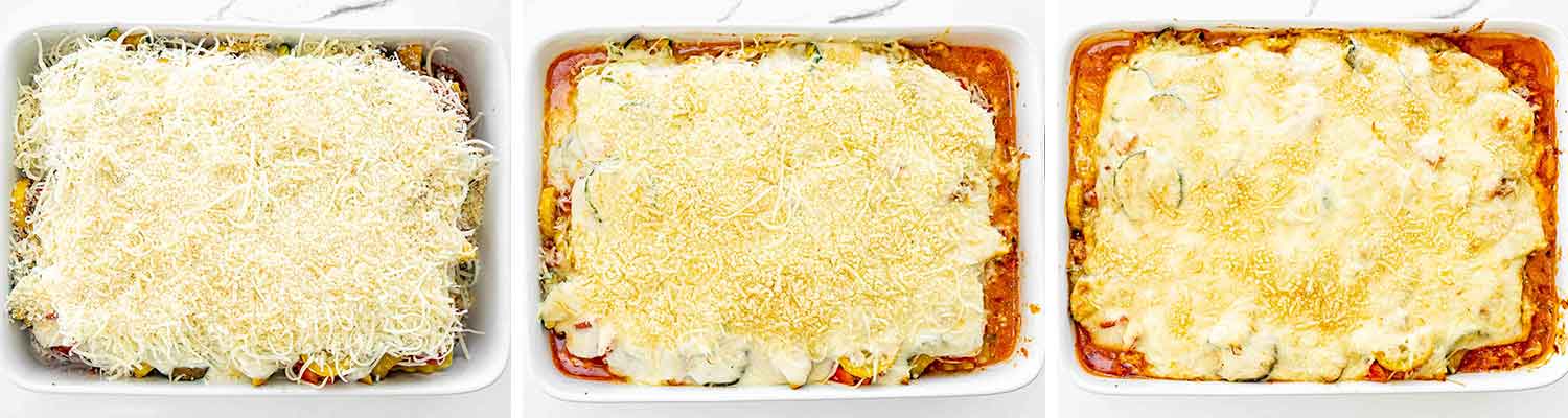 process shots showing how to make vegetable lasagna.